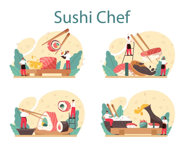 Vector conjunto de concepto de chef de sushi.