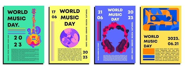 Conjunto de concepto creativo cartel del día mundial de la música Ilustración vectorial editable
