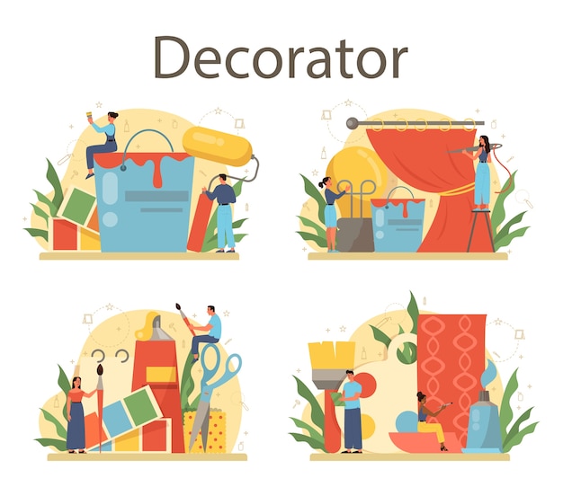 Conjunto de concepto de decorador profesional