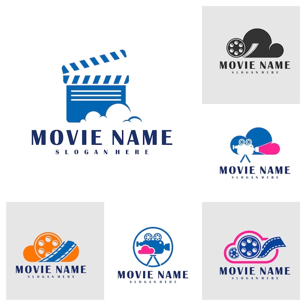 Vector conjunto de concepto de diseño de logotipo de cloud film, diseño de ilustración de cine vectorial