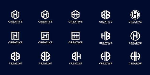 Conjunto de concepto de diseño de logotipo inicial letra h, hb, bb y bh