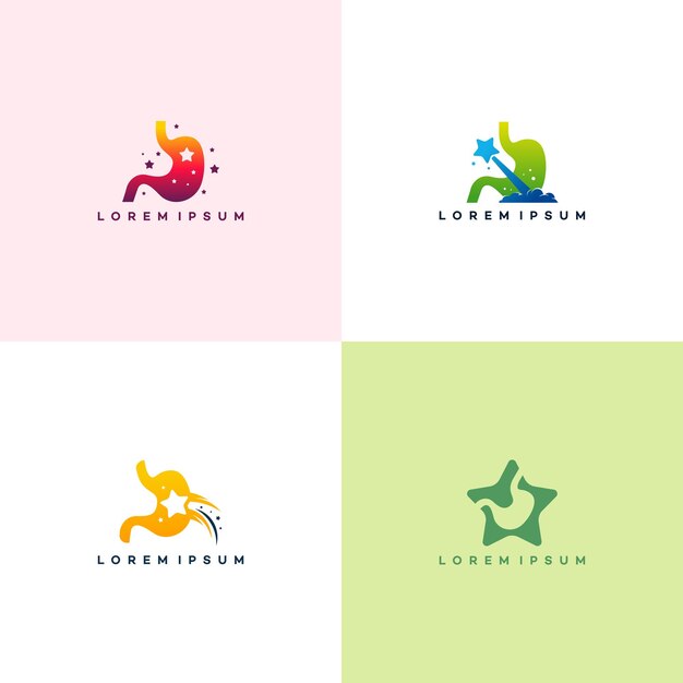 Conjunto de concepto de diseños de logotipo de estómago, vector de diseños de logotipo de estómago de estrella