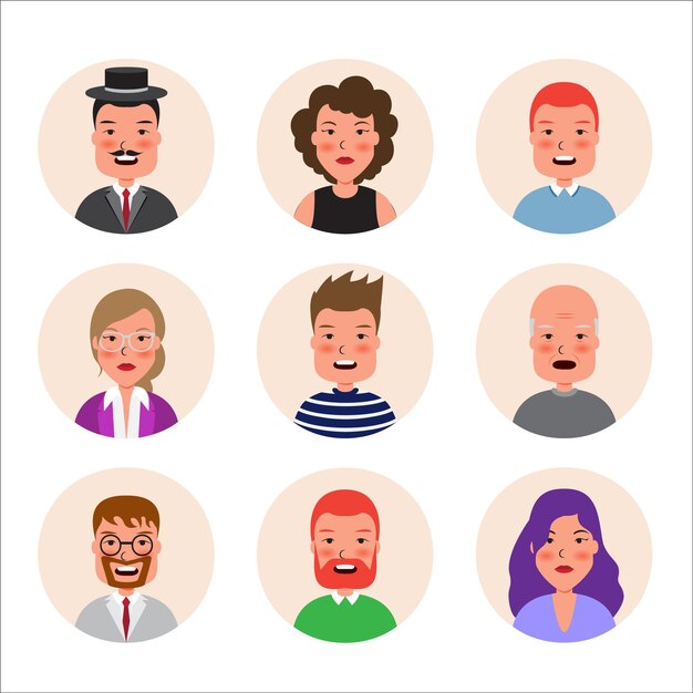 Conjunto de concepto de expresión de emoción Ilustración de vector de dibujos animados cara de sorpresa de emoción de humano Expresión facial de humano para chat de juegos publicaciones en redes sociales y libros