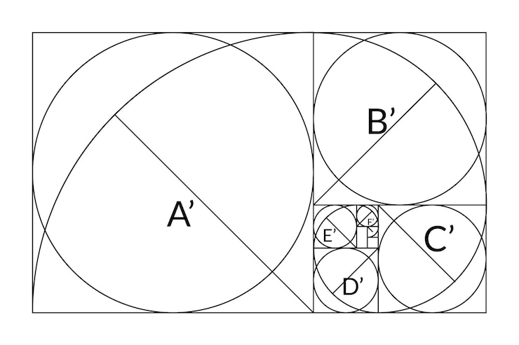 Vector conjunto de concepto geométrico de proporción áurea colección de proporción divina formas geométricas con iconos de composición de sección ideal ilustración de vector de armonía y equilibrio de geometría