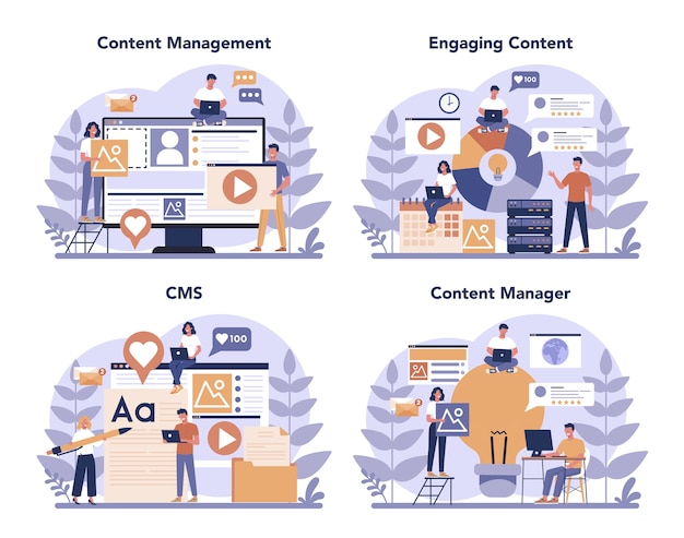 Conjunto de concepto de gestión de contenido