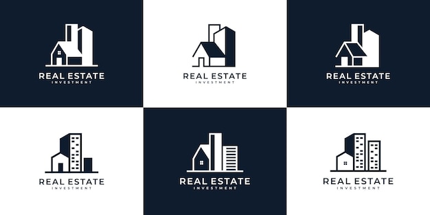 Conjunto de concepto de inspiración de logotipo de bienes raíces para la arquitectura de edificios, casas, apartamentos, hoteles y elementos de logotipo
