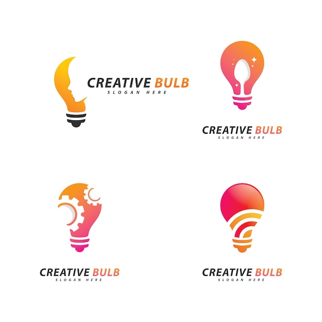 Vector conjunto de concepto de logotipo de bombilla creativa vector concepto de diseño de logotipo de tecnología creativa