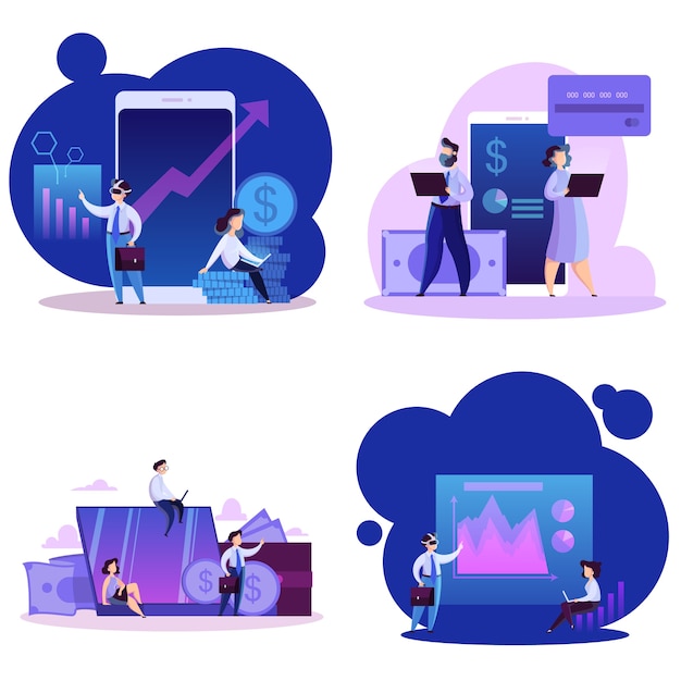 Conjunto de concepto de negocio virtual. Tecnología moderna, internet