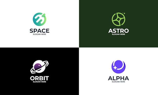 Vector conjunto de concepto de plantilla de diseño de logotipo de planeta vector de plantilla de diseños de logotipo de astronomía espacial