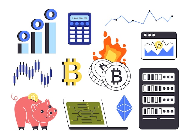 Conjunto de concepto de vector de criptomoneda