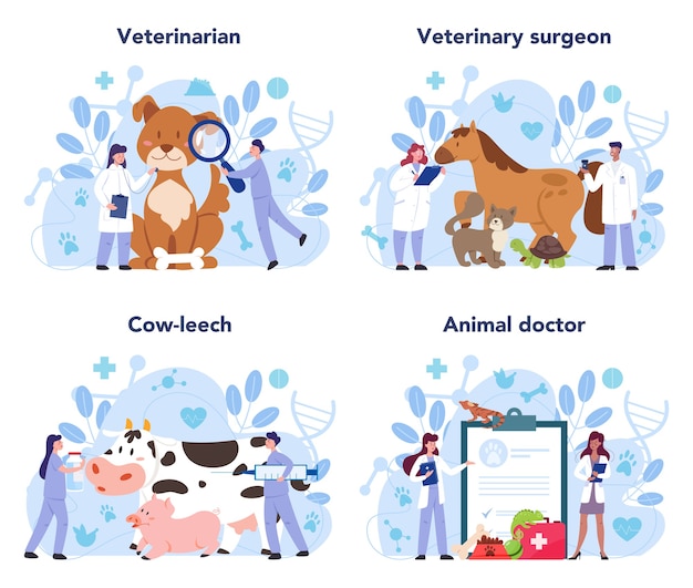 Vector conjunto de concepto de veterinario de mascotas