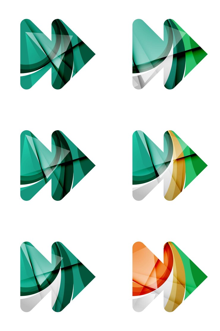 Vector conjunto de conceptos abstractos de logotipo de empresa de icono de flecha de próxima reproducción limpio diseño geométrico moderno