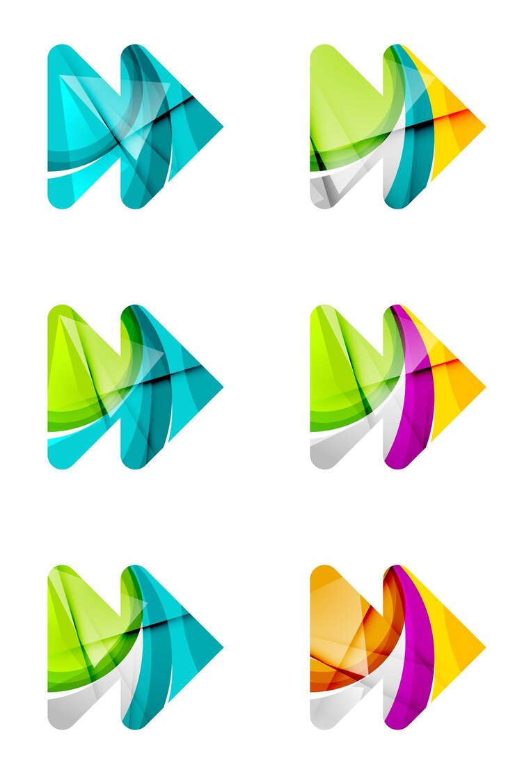 Vector conjunto de conceptos abstractos de logotipo de empresa de icono de flecha de próxima reproducción limpio diseño geométrico moderno