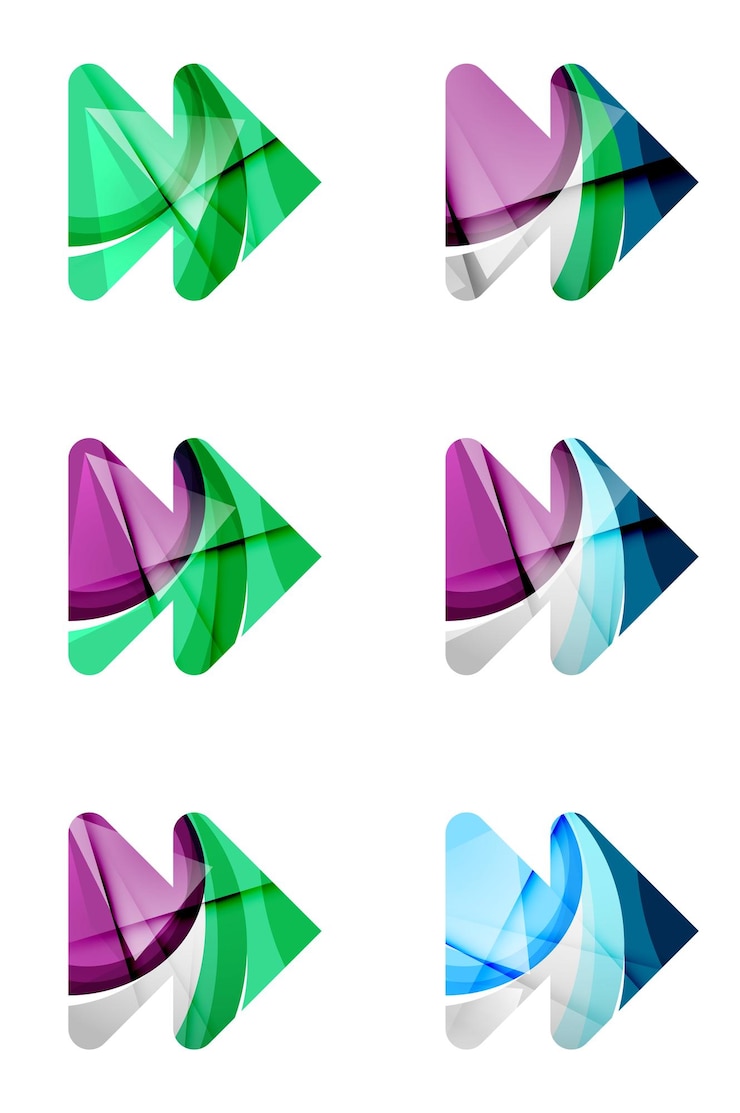 Vector conjunto de conceptos abstractos de logotipo de empresa de icono de flecha de próxima reproducción limpio diseño geométrico moderno