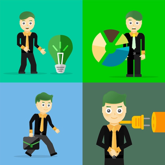 Vector conjunto de conceptos de carácter de pose de hombre de negocios