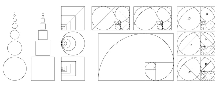 Vector conjunto de conceptos geométricos de la proporción áurea colección de proporciones divinas formas geométricas con íconos de composición de sección ideal ilustración vectorial de armonía y equilibrio geométrica