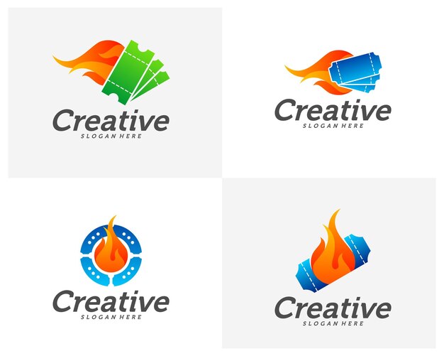 Conjunto de conceptos de logotipo de Hot Ticket Creative iconos de colores abstractos elementos y plantilla de símbolos Vector