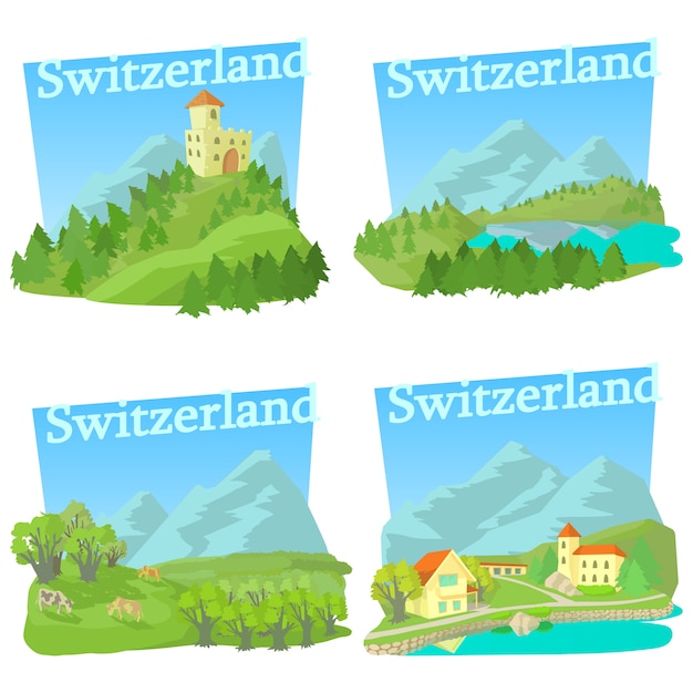 Conjunto de conceptos de viaje de suiza