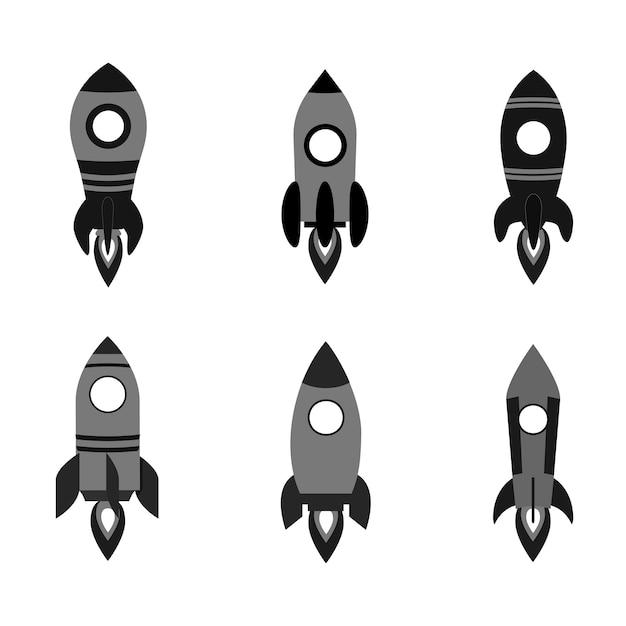 Conjunto conceptual de Rocket Start Up Icono blanco y negro Ilustración vectorial