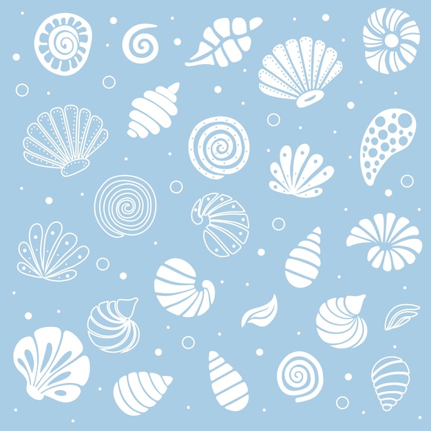 Conjunto de conchas marinas coloridas aisladas sobre un fondo blanco Ilustración vectorial