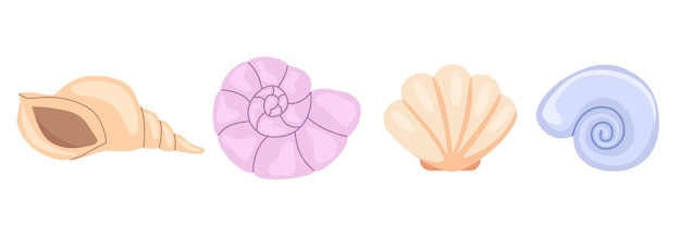 Conjunto de conchas pastel colección de conchas ilustración vectorial