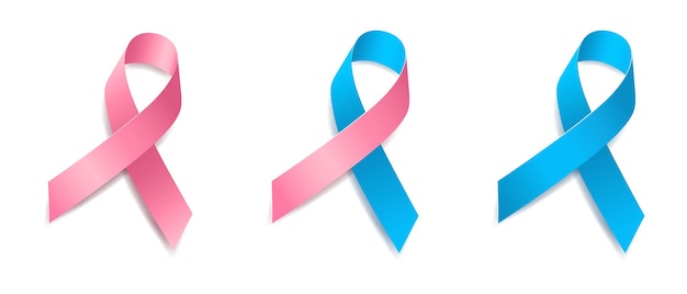 Conjunto de conciencia de la cinta rosa y azul del árbol, madres lactantes, salud de la mujer, cáncer de mama masculino, salud de los hombres, cáncer de próstata. aislado sobre fondo blanco. ilustración vectorial.
