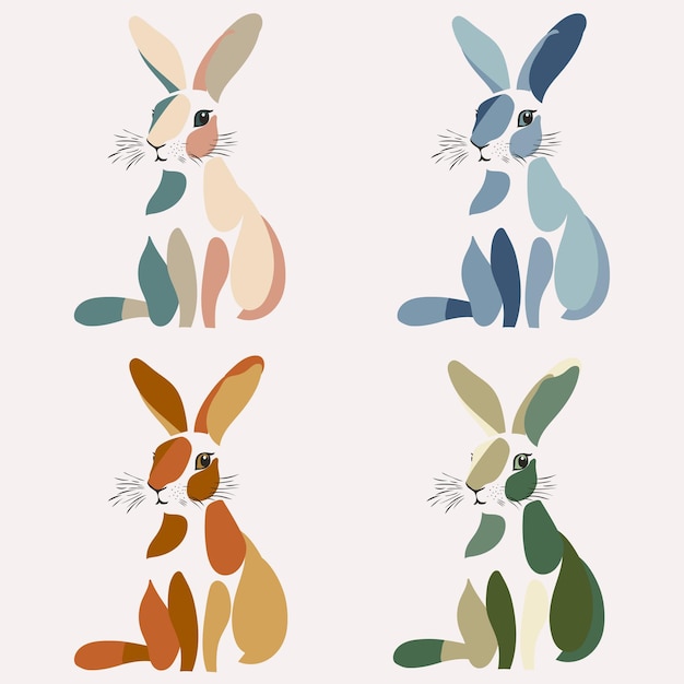 Un conjunto de conejitos de acuarela en colores armoniosos