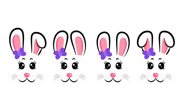 Vector conjunto de conejitos de pascua con lazos conejitos de pascua