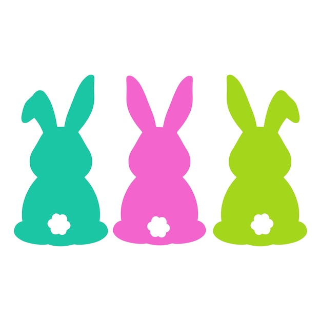 Conjunto de conejos de Pascua coloridos y brillantes Siluetas de conejo Vista posterior Estampado de conejito de Pascua