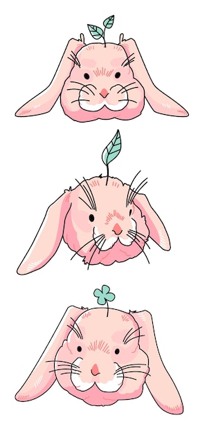 Vector conjunto de conejos rosas. lindas caras de conejitos