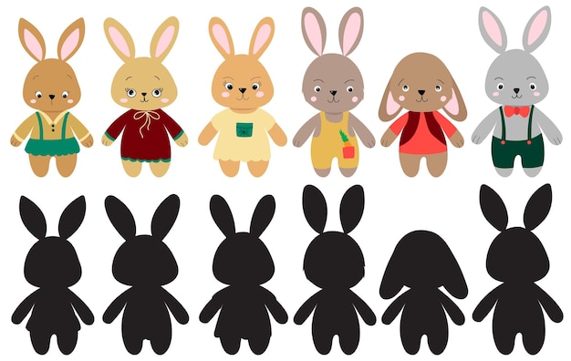 Conjunto de conejos en vector aislado de estilo plano