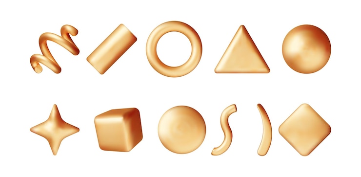 Vector conjunto de confeti de oro de fiesta 3d aislado en blanco render colección de confeti dorado elementos de petardo de metal en varias formas fiesta sorpresa de vacaciones o eventos de cumpleaños ilustración vectorial