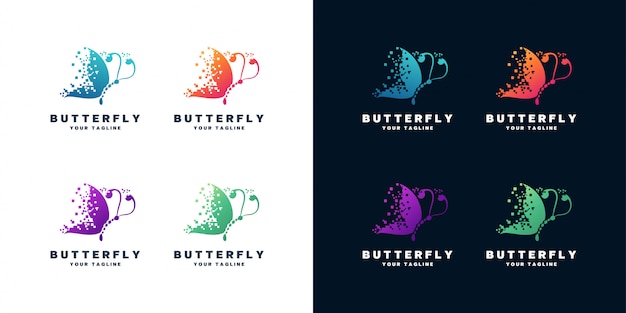 Conjunto de conjunto de diseño de logotipo de mariposa