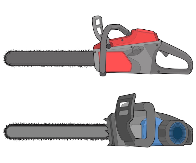 Conjunto de conjuntos de sierras de cadena ilustración aislada arte vectorial sierras de cadena vectorial de gasolina sierra moderna