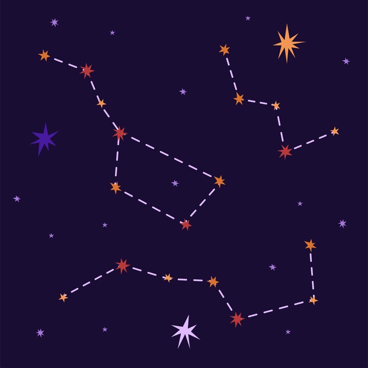 Vector conjunto de constelaciones en el fondo de la ilustración de vector espacial ideal para pegatinas y tarjetas diseño plano
