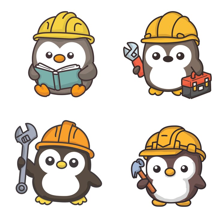 Vector conjunto de construcción de pingüino mantenimiento artesano