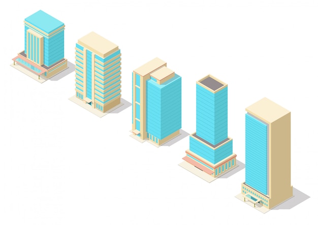 Vector conjunto de construcción de rascacielos isométricos