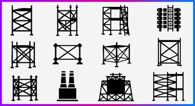 Conjunto de construcción vectorial de iconos de andamios y marcos de soporte estructural