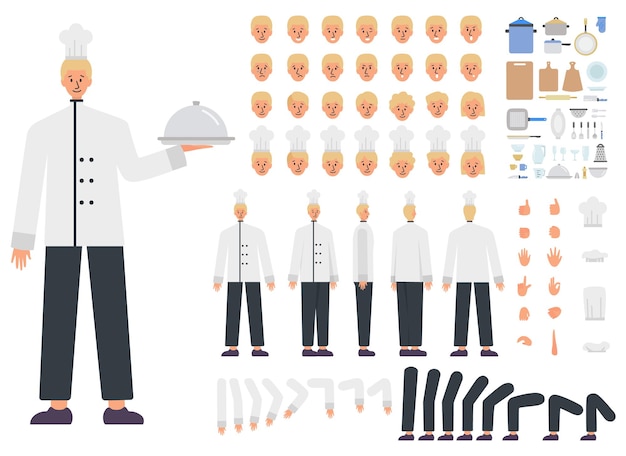 Conjunto de constructor de chef masculino. Especialista culinario caucásico joven