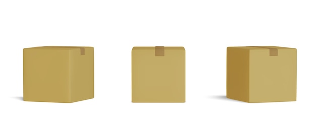 Conjunto de contenedores de entrega o buzones de correo Ilustración de maqueta 3D vectorial realista aislada sobre fondo blanco Colección de plantillas de embalaje de paquetes de envío