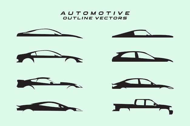 conjunto de contorno de colección de vectores automotrices silueta mínima