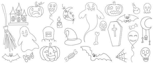 Conjunto para contorno de halloween en vector aislado de fondo blanco