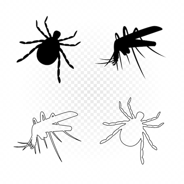 Conjunto de contorno de silueta de insectos mosquito ácaros