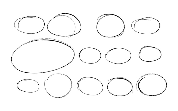 Conjunto de contornos de boceto de una elipse sobre fondo blanco dibujados manualmente con un marcador de una sola línea