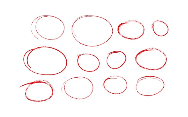 Conjunto de contornos de boceto de una elipse sobre fondo blanco dibujados manualmente con un marcador de una sola línea