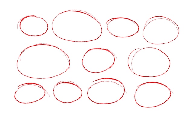 Conjunto de contornos de boceto de una elipse sobre fondo blanco dibujados manualmente con un marcador de una sola línea
