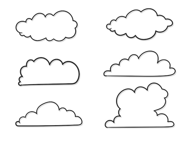 Vector conjunto de contornos de nubes dibujadas a mano con sombras