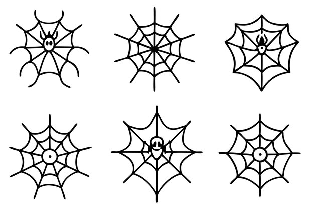 Conjunto de contornos vectoriales de la red de araña elementos de decoración aterradores de Halloween