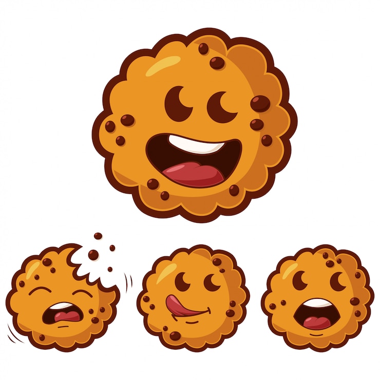 Vector conjunto de cookies de dibujos animados lindo con diferentes emociones.