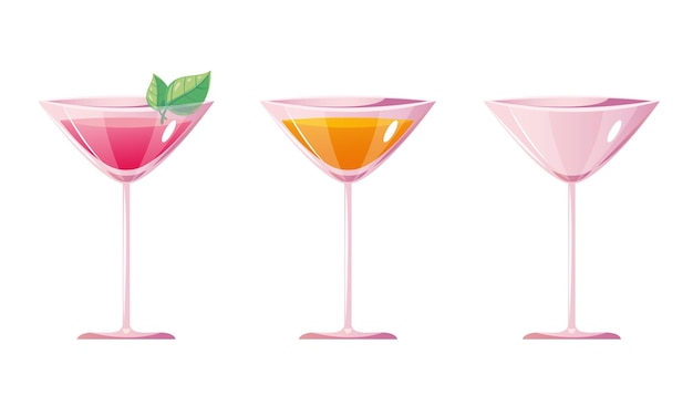 Conjunto de copas de cóctel de bebidas alcohólicas concepto aislado Ilustración de diseño gráfico vectorial